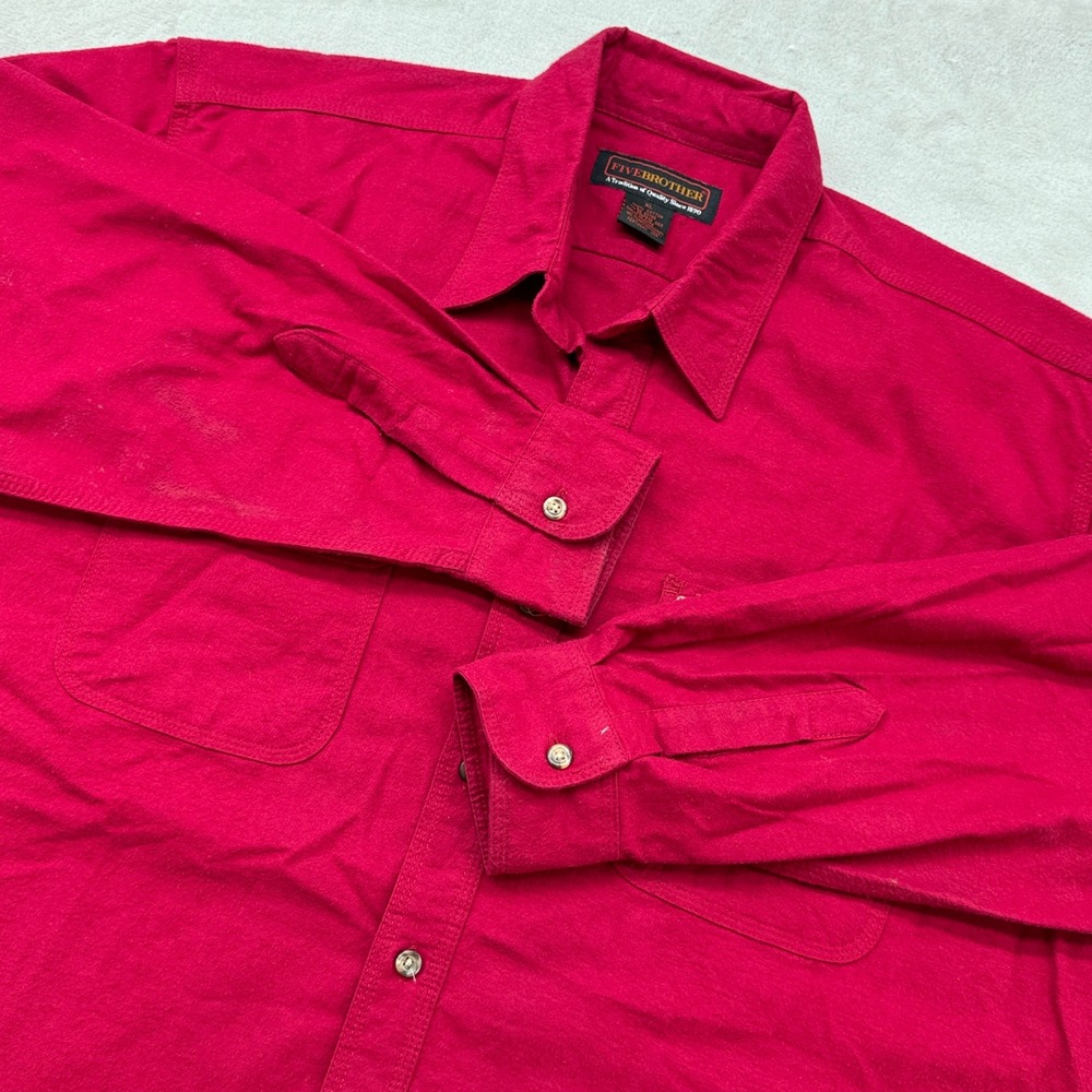 VTG FiveBrother Flannel Shirt Mens XL Red Long Sleeve Button Down Workwear USA